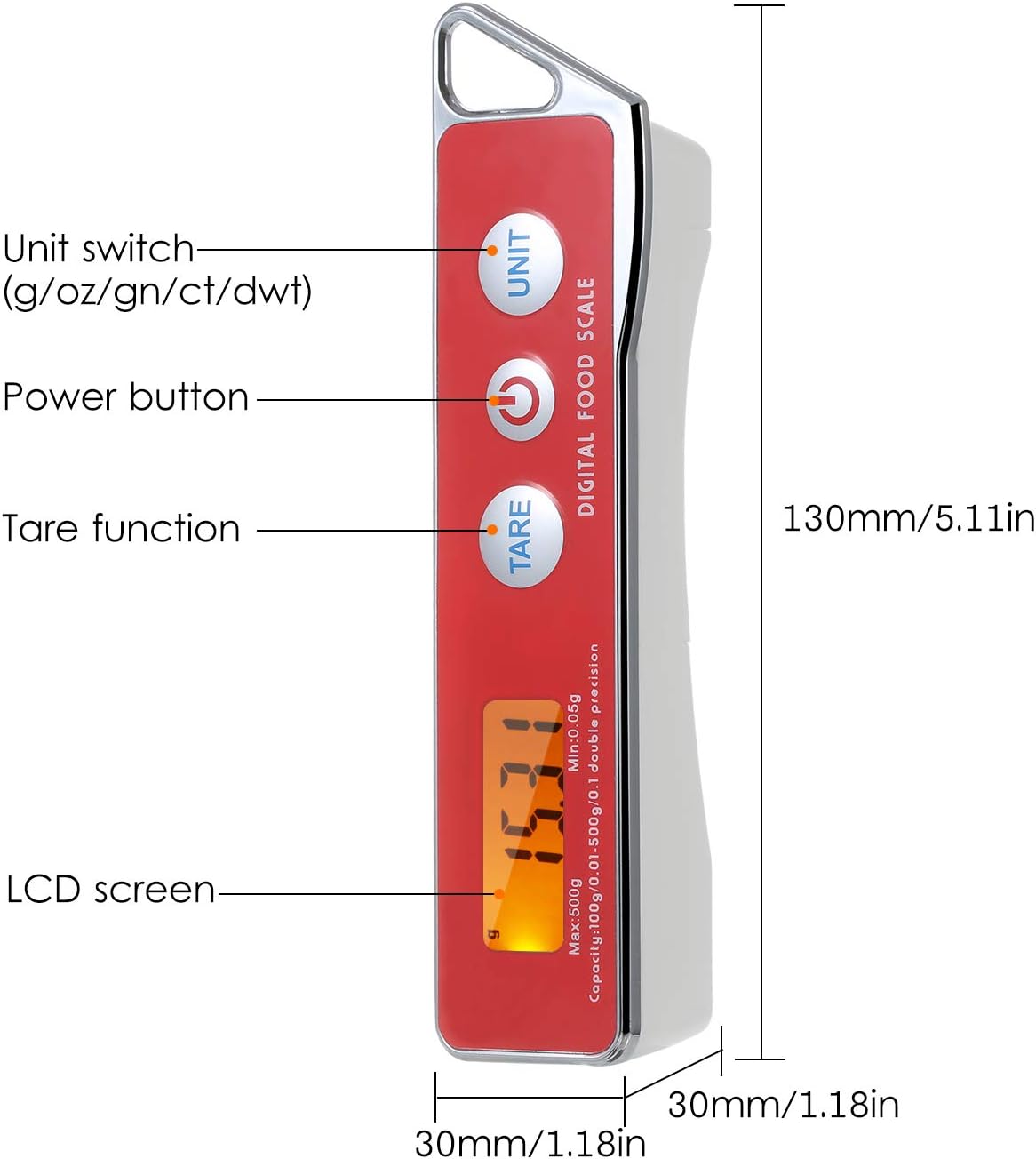 Spoon Scale, Digital Spoon Scale Electronic Measuring Spoon Scale Household Kitchen Spoon Scale Food Scale with Tare Function Capacity 0.05g to 500g Support Unit g/oz/gn/ct/