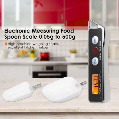 Spoon Scale, Digital Spoon Scale Electronic Measuring Spoon Scale Household Kitchen Spoon Scale Food Scale with Tare Function Capacity 0.05g to 500g Support Unit g/oz/gn/ct/