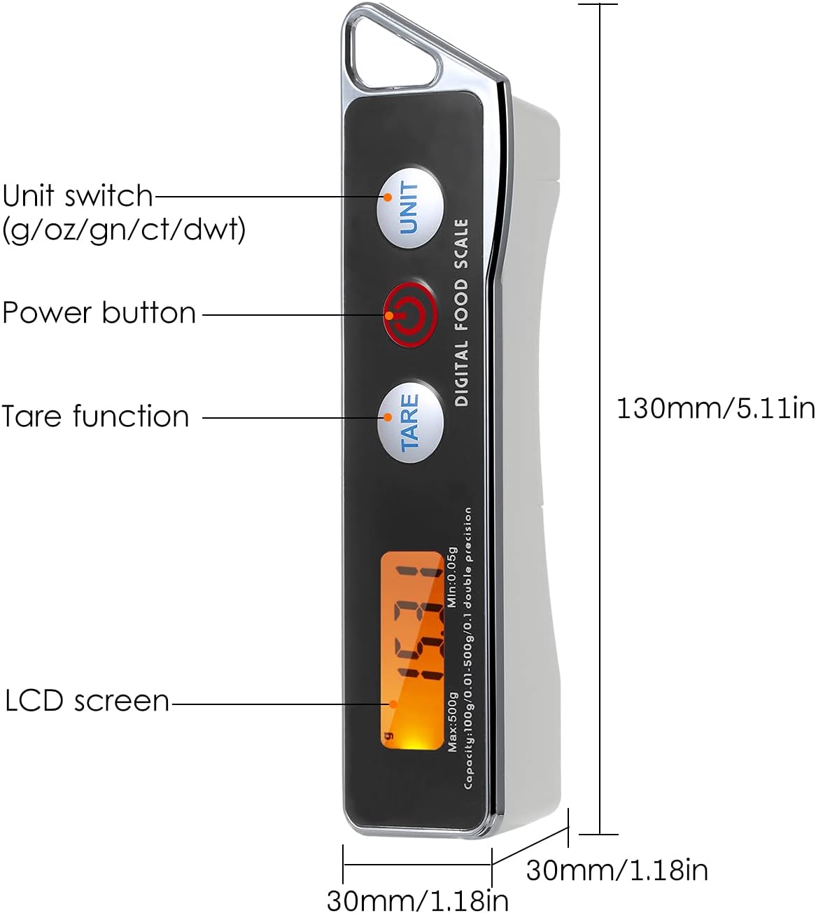 Spoon Scale, Digital Spoon Scale Electronic Measuring Spoon Scale Household Kitchen Spoon Scale Food Scale with Tare Function Capacity 0.05g to 500g Support Unit g/oz/gn/ct/