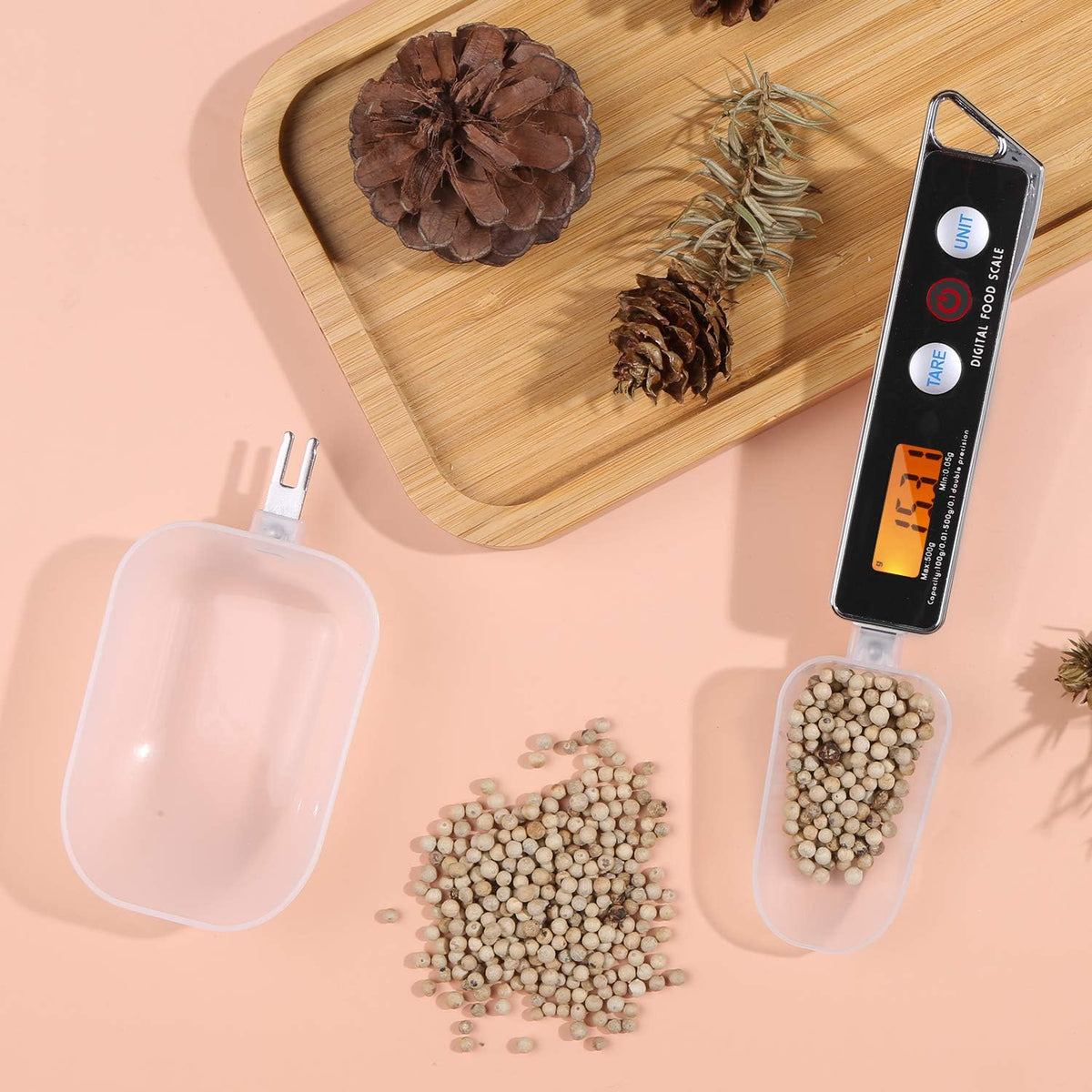 Spoon Scale, Digital Spoon Scale Electronic Measuring Spoon Scale Household Kitchen Spoon Scale Food Scale with Tare Function Capacity 0.05g to 500g Support Unit g/oz/gn/ct/