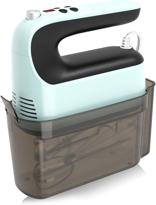 9-Speed Digital Hand Mixer Electric, 400W Powerful DC Motor, Hand Mixer Electric Handheld with Snap-On Storage Case, 5 Stainless Steel Accessories, Beaters, Dough Hooks, Whisk(Ice Blue/Black)