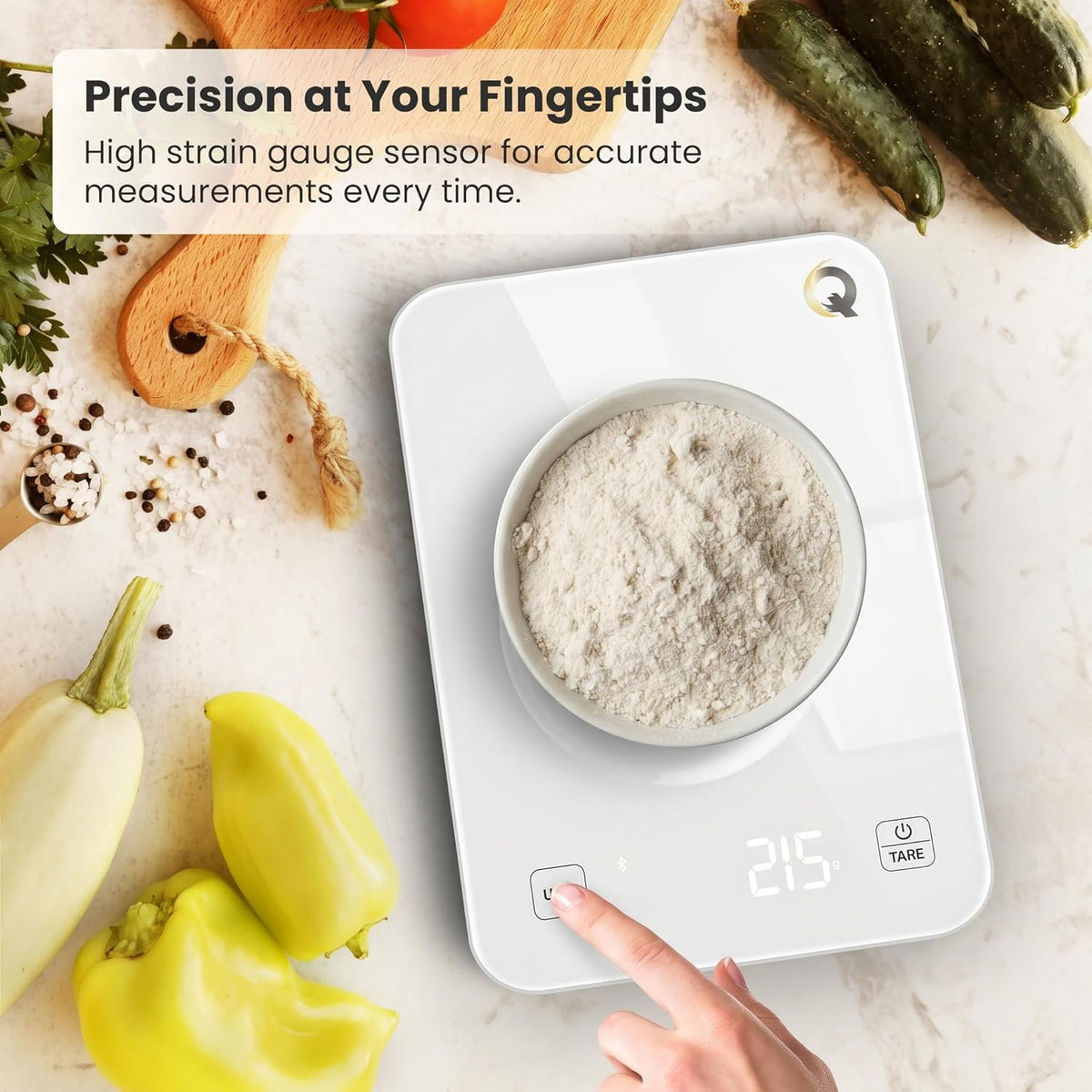 Qahar Food Scale with Nutritional Calculator, Waterproof LED Display Digital Kitchen Scale for Weight Loss Cooking Baking Keto Macro Diet, Calorie Counting, Black Glass, 22lb/10kg