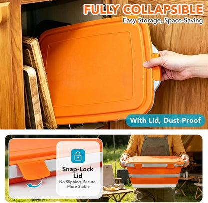 ZYIIXYO 3-in-1 Collapsible BBQ Prep Tub with Locking Lid, Orange 8L