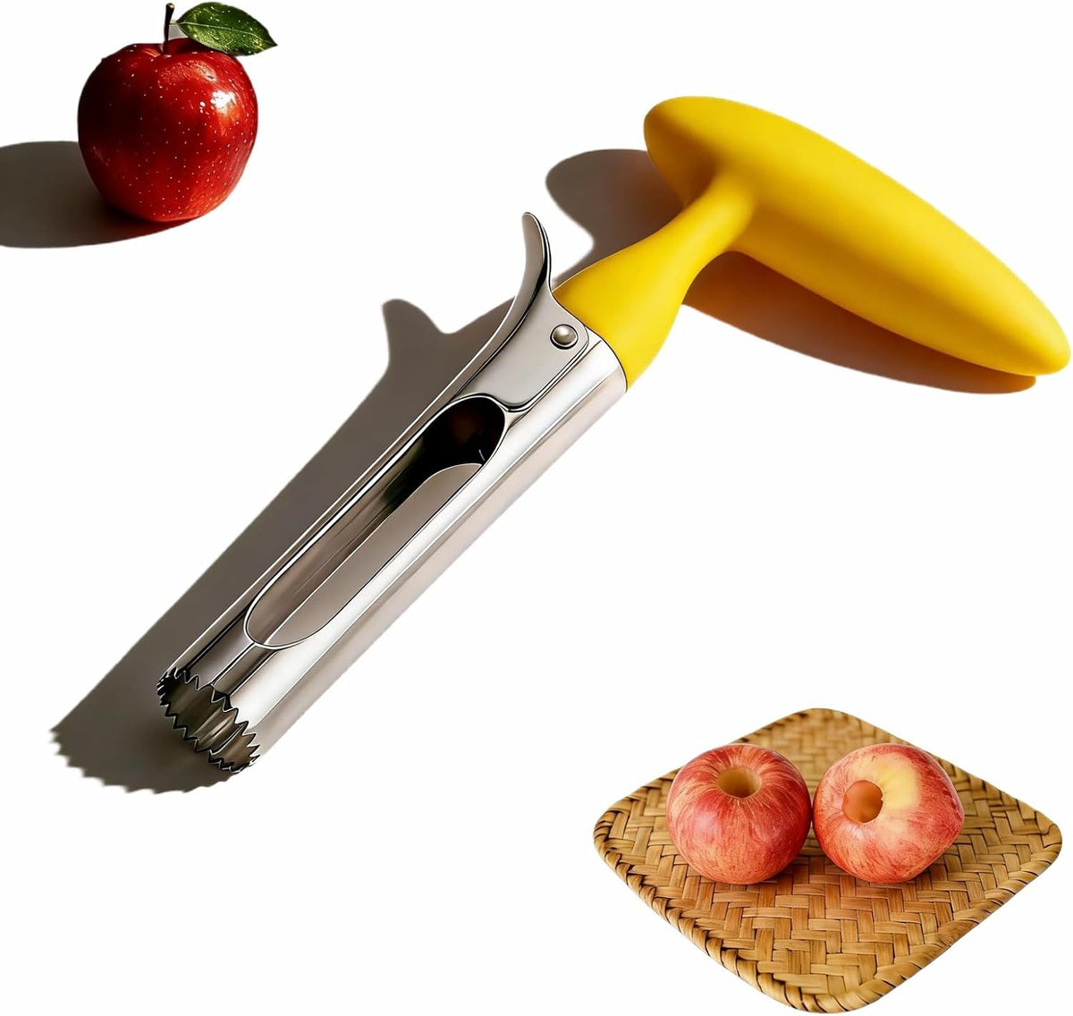 Apple Corer, Stainless Steel Apple Corer and Divider with Sharp Serrated Blade – Easy to Use – Core Remover Tool for Apples, Pears, Cupcakes – Heavy-Duty Kitchen Gadget for Baking, Cooking (Yellow)