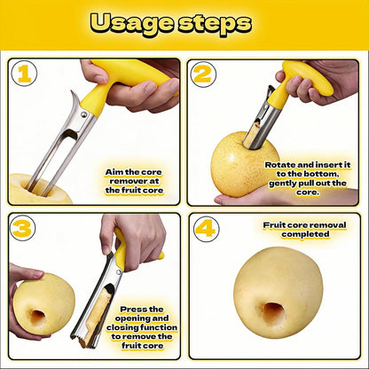Apple Corer, Stainless Steel Apple Corer and Divider with Sharp Serrated Blade – Easy to Use – Core Remover Tool for Apples, Pears, Cupcakes – Heavy-Duty Kitchen Gadget for Baking, Cooking (Yellow)