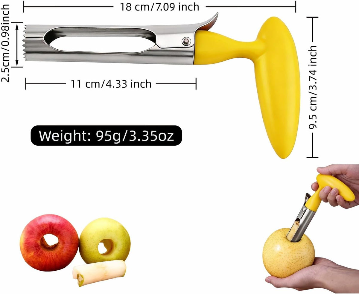Apple Corer, Stainless Steel Apple Corer and Divider with Sharp Serrated Blade – Easy to Use – Core Remover Tool for Apples, Pears, Cupcakes – Heavy-Duty Kitchen Gadget for Baking, Cooking (Yellow)