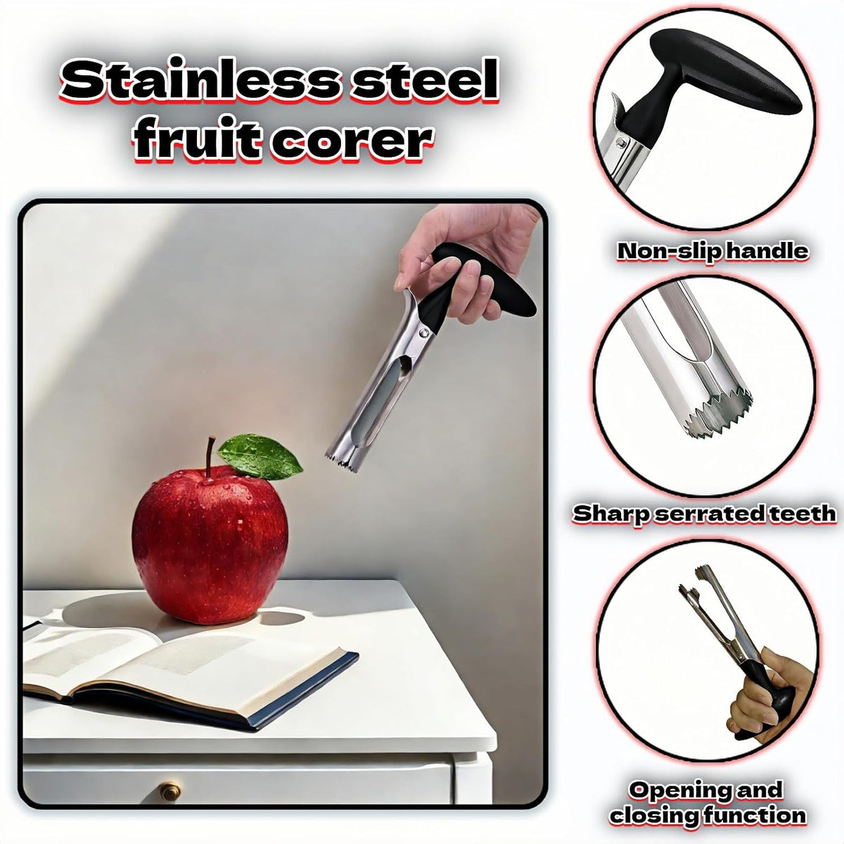 Apple Corer, Stainless Steel Apple Corer and Divider with Sharp Serrated Blade – Easy to Use – Core Remover Tool for Apples, Pears, Cupcakes – Heavy-Duty Kitchen Gadget for Baking, Cooking (Yellow)