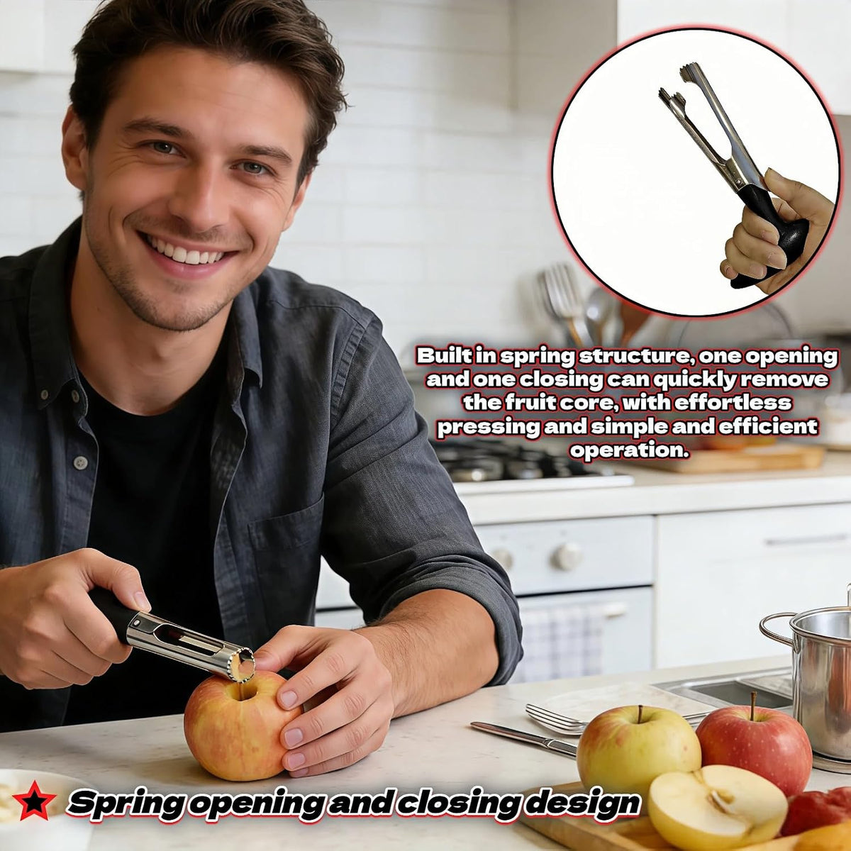 Apple Corer, Stainless Steel Apple Corer and Divider with Sharp Serrated Blade – Easy to Use – Core Remover Tool for Apples, Pears, Cupcakes – Heavy-Duty Kitchen Gadget for Baking, Cooking (Yellow)