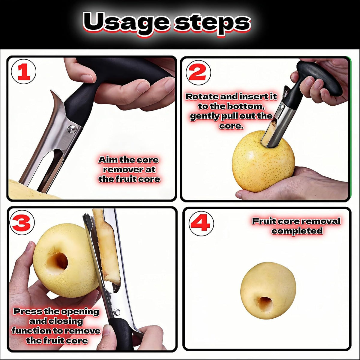 Apple Corer, Stainless Steel Apple Corer and Divider with Sharp Serrated Blade – Easy to Use – Core Remover Tool for Apples, Pears, Cupcakes – Heavy-Duty Kitchen Gadget for Baking, Cooking (Yellow)