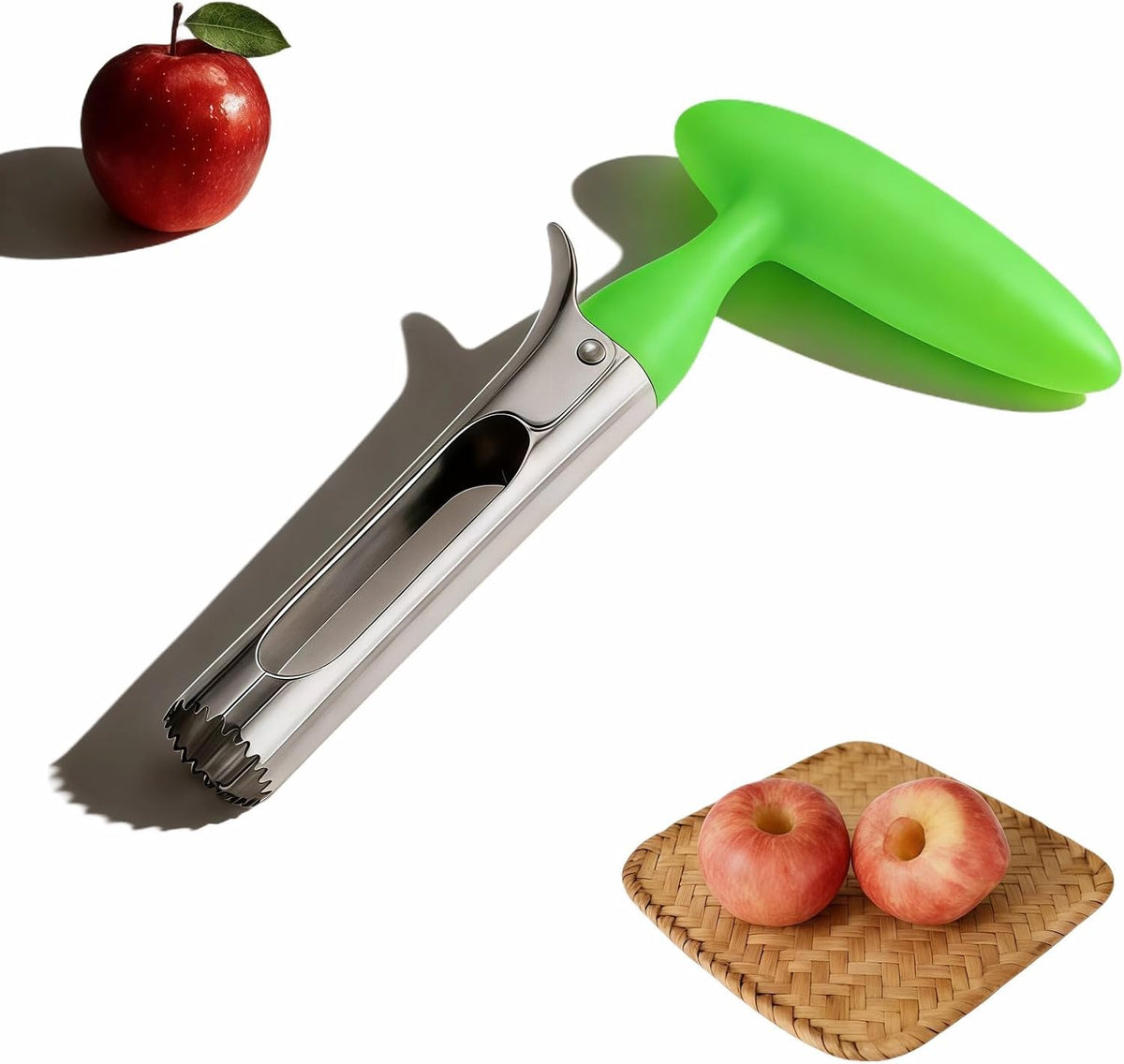 Apple Corer, Stainless Steel Apple Corer and Divider with Sharp Serrated Blade – Easy to Use – Core Remover Tool for Apples, Pears, Cupcakes – Heavy-Duty Kitchen Gadget for Baking, Cooking (Yellow)