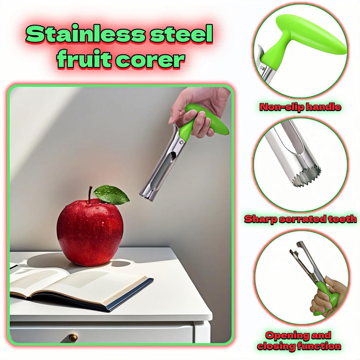 Apple Corer, Stainless Steel Apple Corer and Divider with Sharp Serrated Blade – Easy to Use – Core Remover Tool for Apples, Pears, Cupcakes – Heavy-Duty Kitchen Gadget for Baking, Cooking (Yellow)