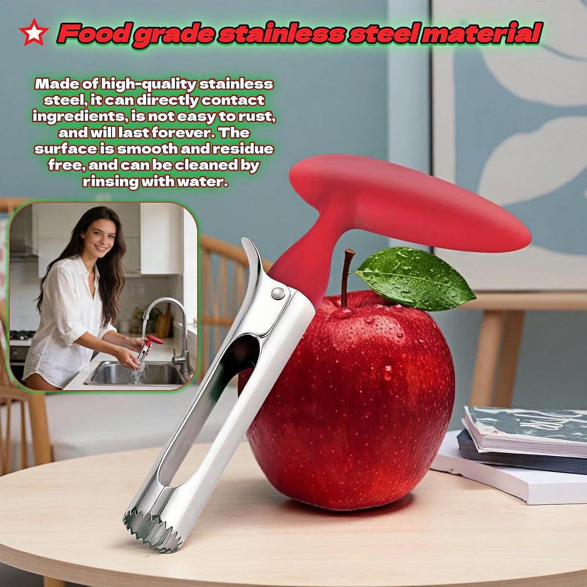 Apple Corer, Stainless Steel Apple Corer and Divider with Sharp Serrated Blade – Easy to Use – Core Remover Tool for Apples, Pears, Cupcakes – Heavy-Duty Kitchen Gadget for Baking, Cooking (Yellow)
