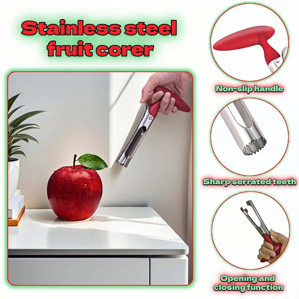 Apple Corer, Stainless Steel Apple Corer and Divider with Sharp Serrated Blade – Easy to Use – Core Remover Tool for Apples, Pears, Cupcakes – Heavy-Duty Kitchen Gadget for Baking, Cooking (Yellow)