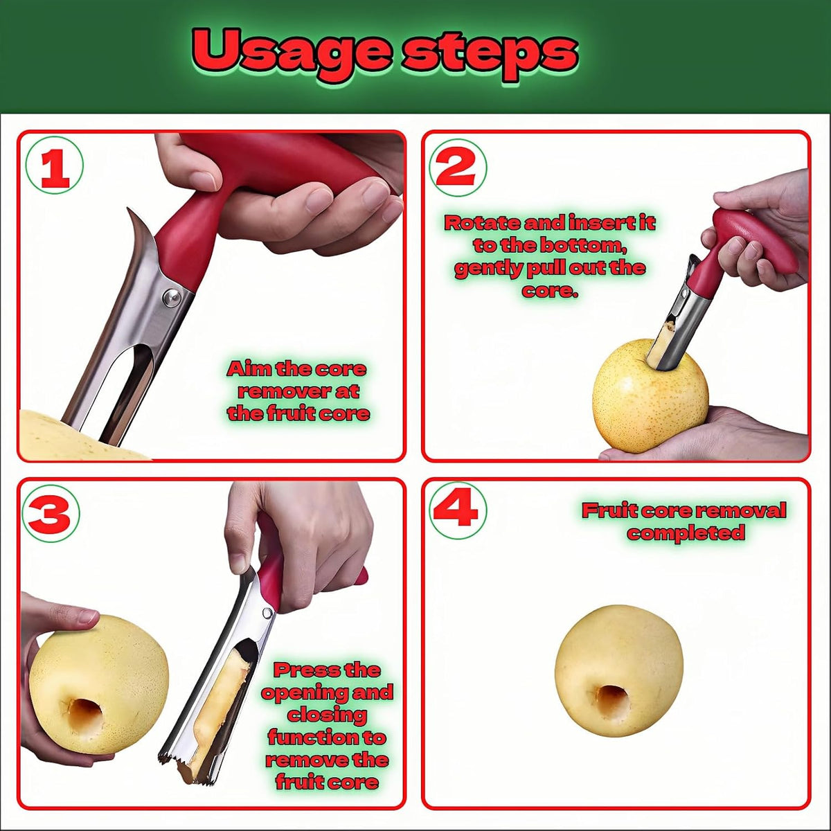 Apple Corer, Stainless Steel Apple Corer and Divider with Sharp Serrated Blade – Easy to Use – Core Remover Tool for Apples, Pears, Cupcakes – Heavy-Duty Kitchen Gadget for Baking, Cooking (Yellow)