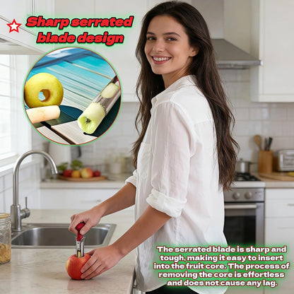 Apple Corer, Stainless Steel Apple Corer and Divider with Sharp Serrated Blade – Easy to Use – Core Remover Tool for Apples, Pears, Cupcakes – Heavy-Duty Kitchen Gadget for Baking, Cooking (Yellow)