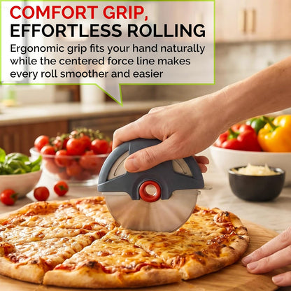 4.3" Palm-Grip Pizza Cutter with Blade Cover for Thick Crusts, Gray | Sharp 18/8 Stainless Steel, BPA Free, Large Wheel for Deep Dish, Multipurpose, Detachable & Dishwasher Safe, Drawer Safe