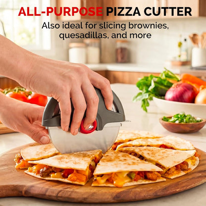 4.3" Palm-Grip Pizza Cutter with Blade Cover for Thick Crusts, Gray | Sharp 18/8 Stainless Steel, BPA Free, Large Wheel for Deep Dish, Multipurpose, Detachable & Dishwasher Safe, Drawer Safe