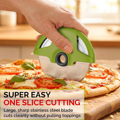4.3" Palm-Grip Pizza Cutter with Blade Cover for Thick Crusts, Gray | Sharp 18/8 Stainless Steel, BPA Free, Large Wheel for Deep Dish, Multipurpose, Detachable & Dishwasher Safe, Drawer Safe