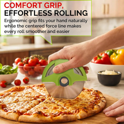 4.3" Palm-Grip Pizza Cutter with Blade Cover for Thick Crusts, Gray | Sharp 18/8 Stainless Steel, BPA Free, Large Wheel for Deep Dish, Multipurpose, Detachable & Dishwasher Safe, Drawer Safe