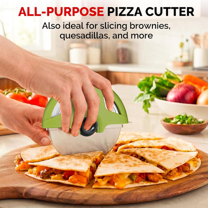 4.3" Palm-Grip Pizza Cutter with Blade Cover for Thick Crusts, Gray | Sharp 18/8 Stainless Steel, BPA Free, Large Wheel for Deep Dish, Multipurpose, Detachable & Dishwasher Safe, Drawer Safe