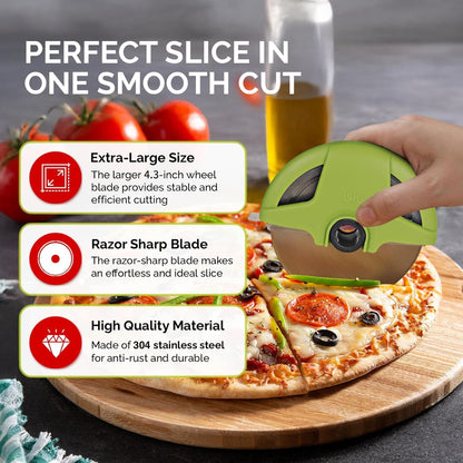 4.3" Palm-Grip Pizza Cutter with Blade Cover for Thick Crusts, Gray | Sharp 18/8 Stainless Steel, BPA Free, Large Wheel for Deep Dish, Multipurpose, Detachable & Dishwasher Safe, Drawer Safe