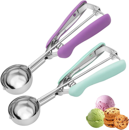 2Pcs Cookie Scoop Set, 18/8 Stainless Steel Cookie Dough Scoops with Lavender & Mint Green Ergonomic Handles, Professional Metal Scooper for Baking, Ice Cream & Cupcakes, 2 Tbsp&3 Tbsp