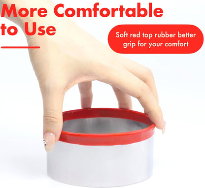 3Pcs Round Cookie Cutters 3", 4", 5", Circle Biscuit Cutter, Large Cookie Cutters, Small Cake Cutter, Dough Cutter, Unique Design with Protective Red Top PVC