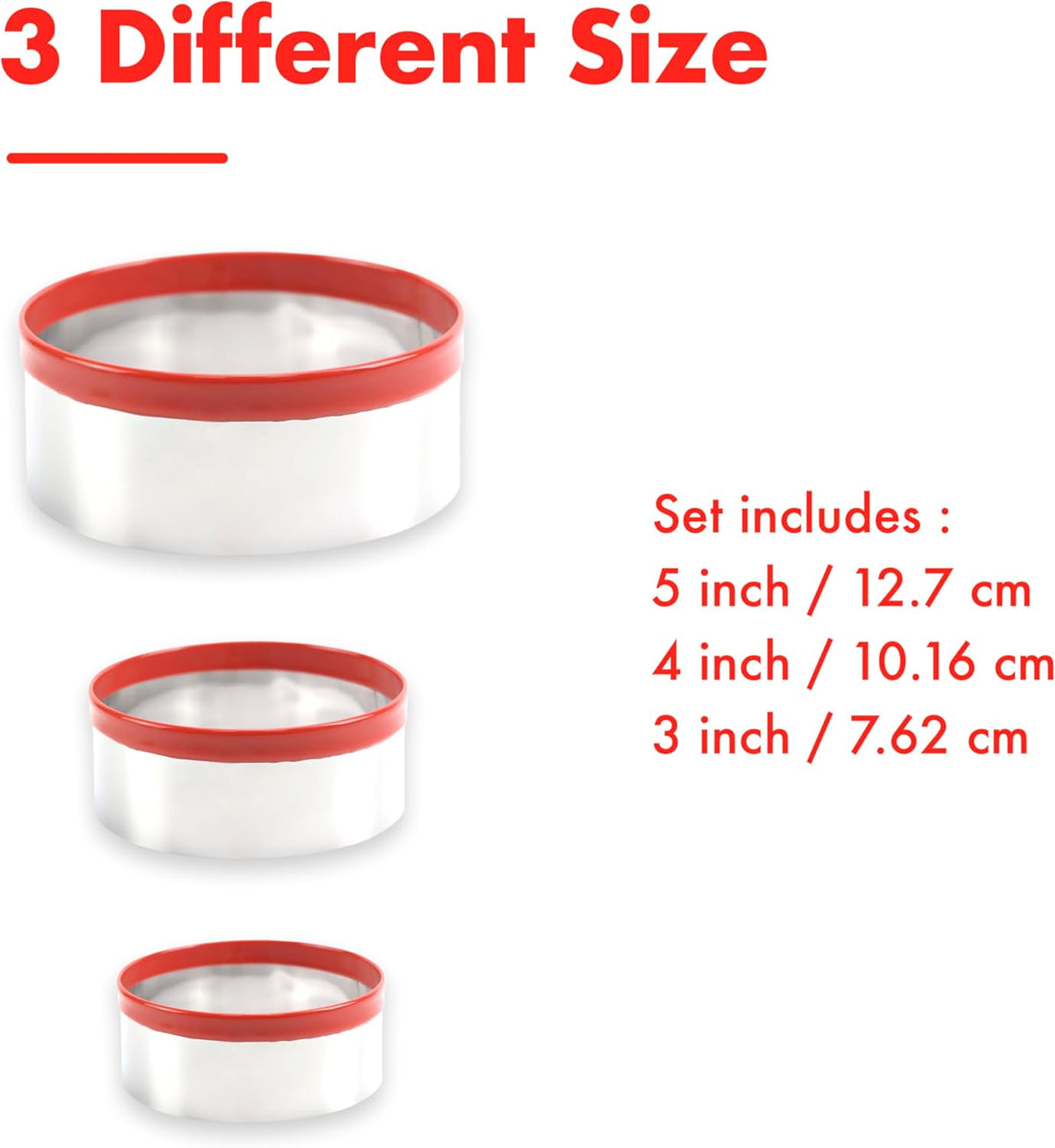 3Pcs Round Cookie Cutters 3", 4", 5", Circle Biscuit Cutter, Large Cookie Cutters, Small Cake Cutter, Dough Cutter, Unique Design with Protective Red Top PVC