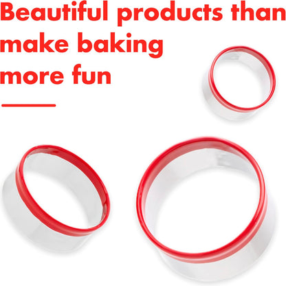 3Pcs Round Cookie Cutters 3", 4", 5", Circle Biscuit Cutter, Large Cookie Cutters, Small Cake Cutter, Dough Cutter, Unique Design with Protective Red Top PVC