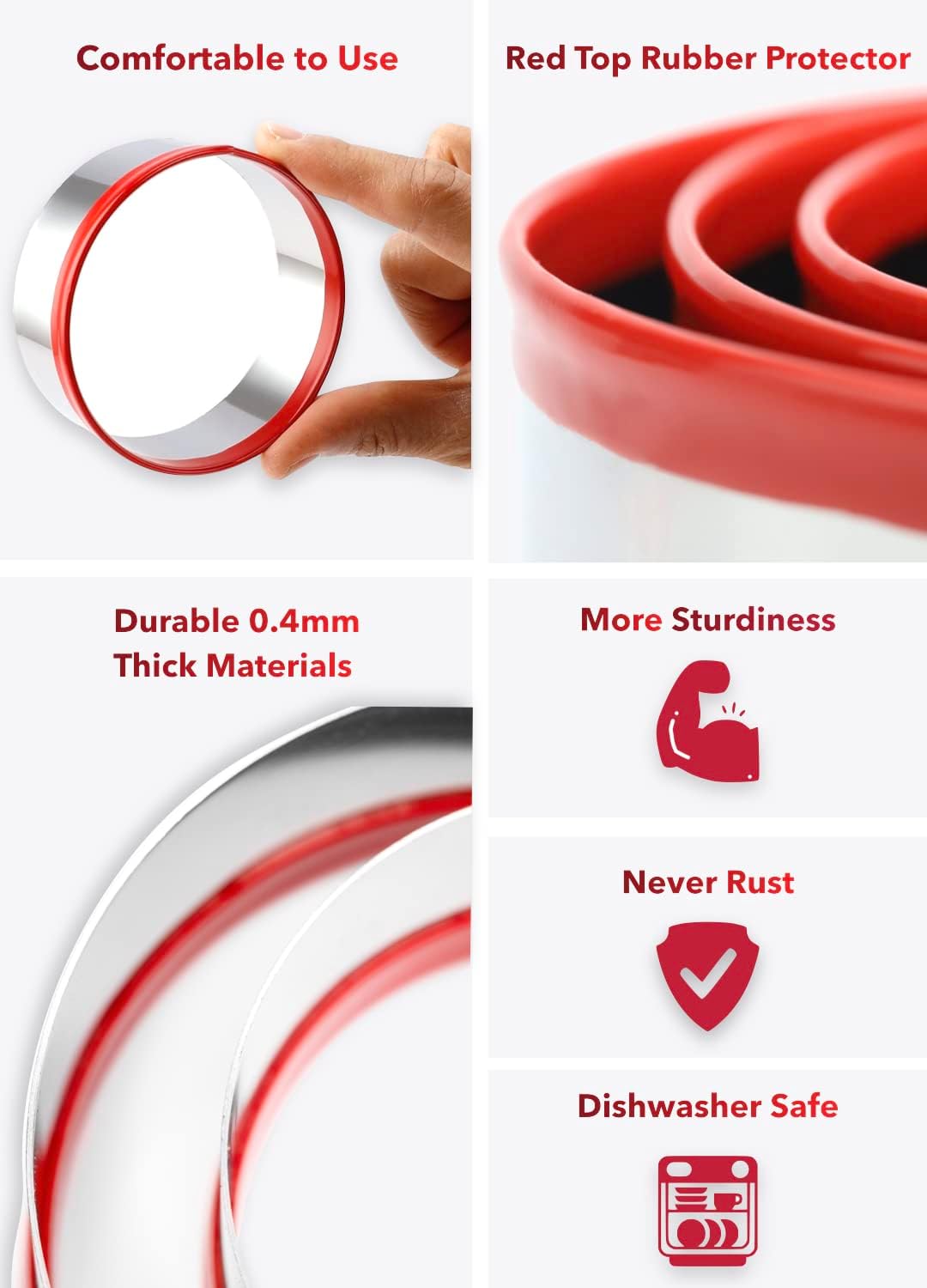 3Pcs Round Cookie Cutters 3", 4", 5", Circle Biscuit Cutter, Large Cookie Cutters, Small Cake Cutter, Dough Cutter, Unique Design with Protective Red Top PVC