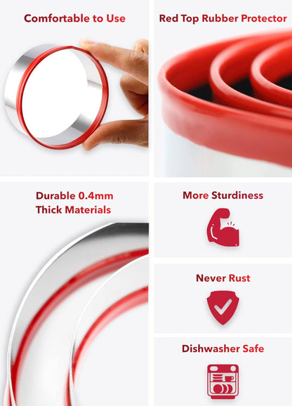 3Pcs Round Cookie Cutters 3", 4", 5", Circle Biscuit Cutter, Large Cookie Cutters, Small Cake Cutter, Dough Cutter, Unique Design with Protective Red Top PVC