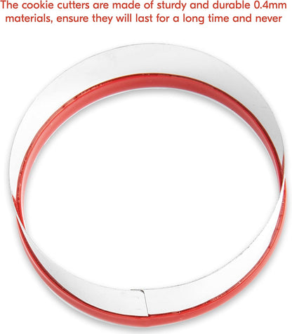 3Pcs Round Cookie Cutters 3", 4", 5", Circle Biscuit Cutter, Large Cookie Cutters, Small Cake Cutter, Dough Cutter, Unique Design with Protective Red Top PVC