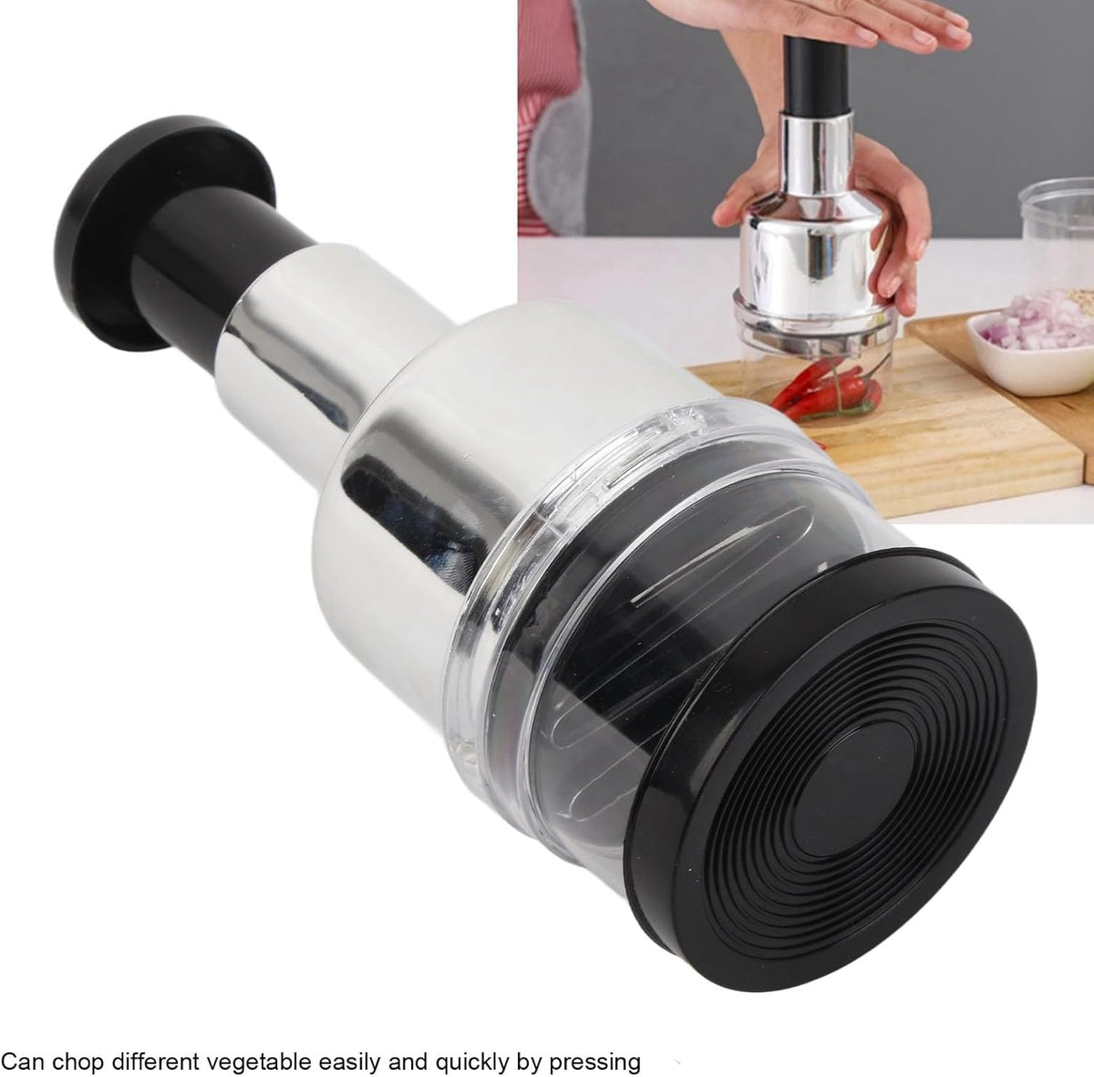 Manual Food Chopper, Stainless Steel Vegetable Dicer for Kitchen | Compact onion , plastic body, - , easy-press , home and restaurant use, dishwa