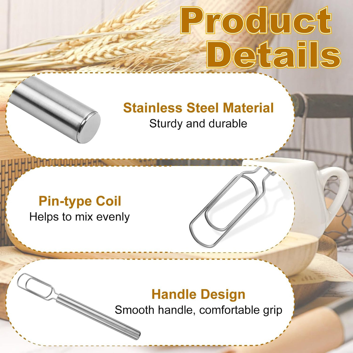 12 in Sourdough Whisk, Stainless Steel Danish Dough Whisk for Jars