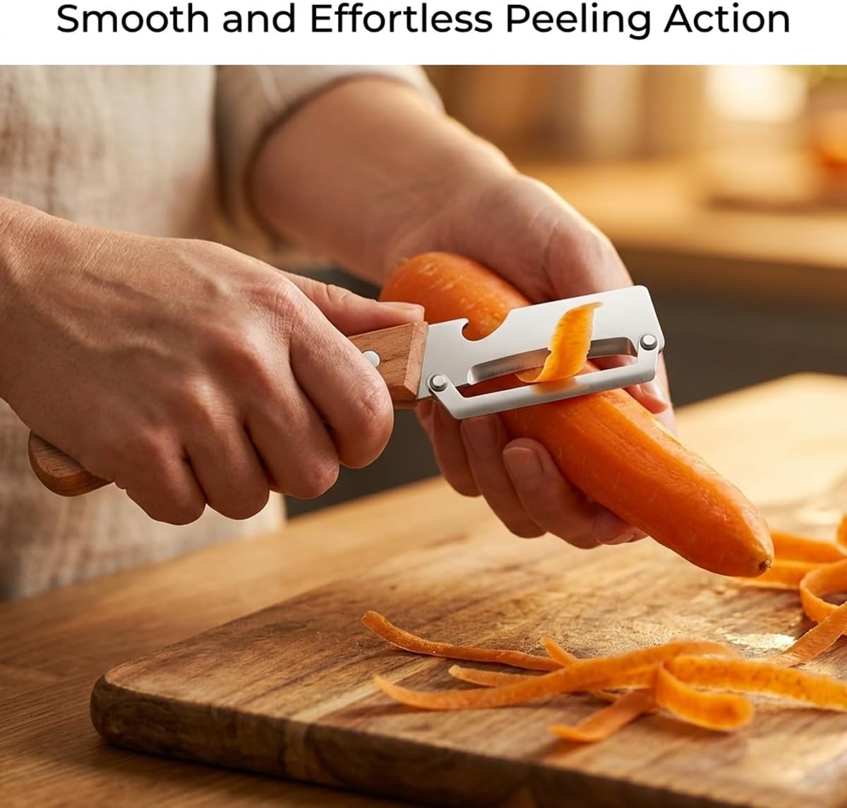 2 Pack Multifunctional Vegetable Peeler, 2-in-1 Kitchen Peeler with Bottle Opener, Wooden Handle & Stainless Steel Blade, for Potato, Carrot, Fruit, Pumpkin,sugar cane, Papaya & More