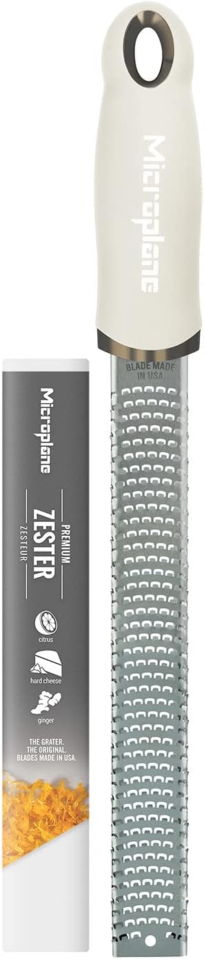 Zester Grater in Cashmere Beige for Citrus Fruits, Hard Cheese, Ginger, Chocolate and Nutmeg with Fine Stainless Steel Blade - Made in USA
