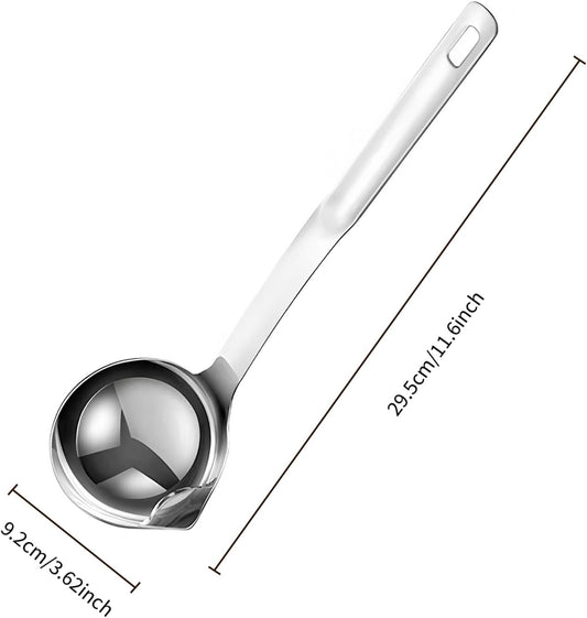 12inch 304 Stainless Steel Silver Oil Separator Soup Ladle, Grease Filter Scoop, Fat Separator Oil Separator for Cooking, Kitchen, Separate Fat, Filter Out Water and Oil