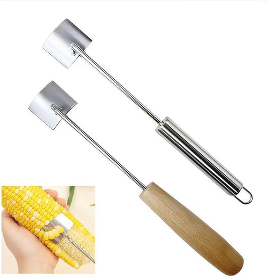 2025 NEW Long Handle Stainless Steel Corn Stripping Tool, Corn Stripping Tool, Stainless Steel Corn Cob Cutter, Corn Shucking Tool, Easy-to-Use Corn Cob Stripper, Efficient Corn Peeler, Set of 2