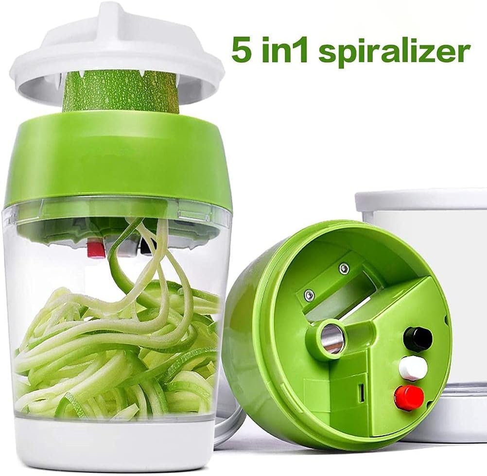 Handheld Spiralizer 3 in 1 Vegetable Slicer, Veggie Spiral Cutter Zucchini Noodle Spaghetti Maker Zoodle Maker Adjustable Spiral Slicer Onion Food Chopper for Low Carb Vegan Meals