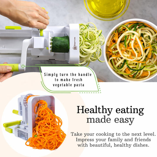 QuickFold 5-Blade Spiralizer: Compact Foldable Manual Vegetable Spiralizer & Zucchini Noodle Maker, 5 Japanese Stainless Steel Blades, Spaghetti Maker for Potatoes, Keto Paleo Gluten-Free