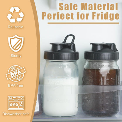 Pour Spout Lids for Ball Regular Mouth Mason Jars, Airtight Canning Jar Flip Cap Top Lid for Drinking, Salad, Dressing Pouring, Leak-Proof, Black Pack of 4