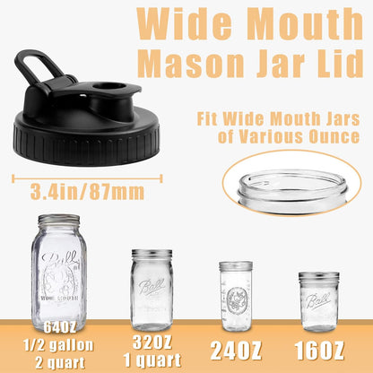 Pour Spout Lids for Ball Regular Mouth Mason Jars, Airtight Canning Jar Flip Cap Top Lid for Drinking, Salad, Dressing Pouring, Leak-Proof, Black Pack of 4