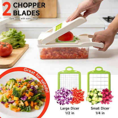 Vegetable Chopper Mandoline Slicer, 14 in 1 Food Veggie Chopper with Container for Onion, Veggie, Cheese Grater, Vegetables Cutter, Kitchen Gadgets