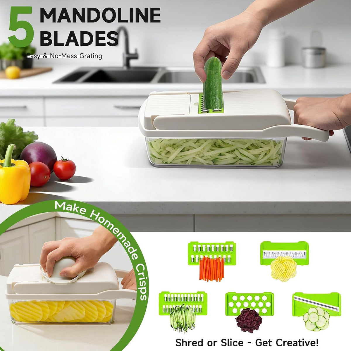 Vegetable Chopper Mandoline Slicer, 14 in 1 Food Veggie Chopper with Container for Onion, Veggie, Cheese Grater, Vegetables Cutter, Kitchen Gadgets
