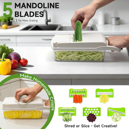 Vegetable Chopper Mandoline Slicer, 14 in 1 Food Veggie Chopper with Container for Onion, Veggie, Cheese Grater, Vegetables Cutter, Kitchen Gadgets