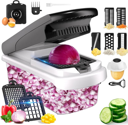Vegetable Chopper Mandoline Slicer, 14 in 1 Food Veggie Chopper with Container for Onion, Veggie, Cheese Grater, Vegetables Cutter, Kitchen Gadgets