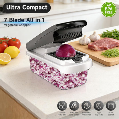 Vegetable Chopper Mandoline Slicer, 14 in 1 Food Veggie Chopper with Container for Onion, Veggie, Cheese Grater, Vegetables Cutter, Kitchen Gadgets