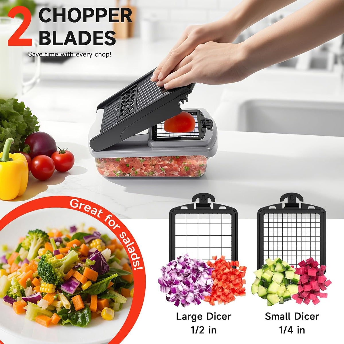 Vegetable Chopper Mandoline Slicer, 14 in 1 Food Veggie Chopper with Container for Onion, Veggie, Cheese Grater, Vegetables Cutter, Kitchen Gadgets