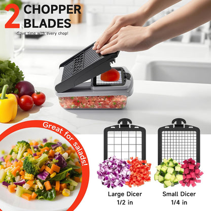 Vegetable Chopper Mandoline Slicer, 14 in 1 Food Veggie Chopper with Container for Onion, Veggie, Cheese Grater, Vegetables Cutter, Kitchen Gadgets