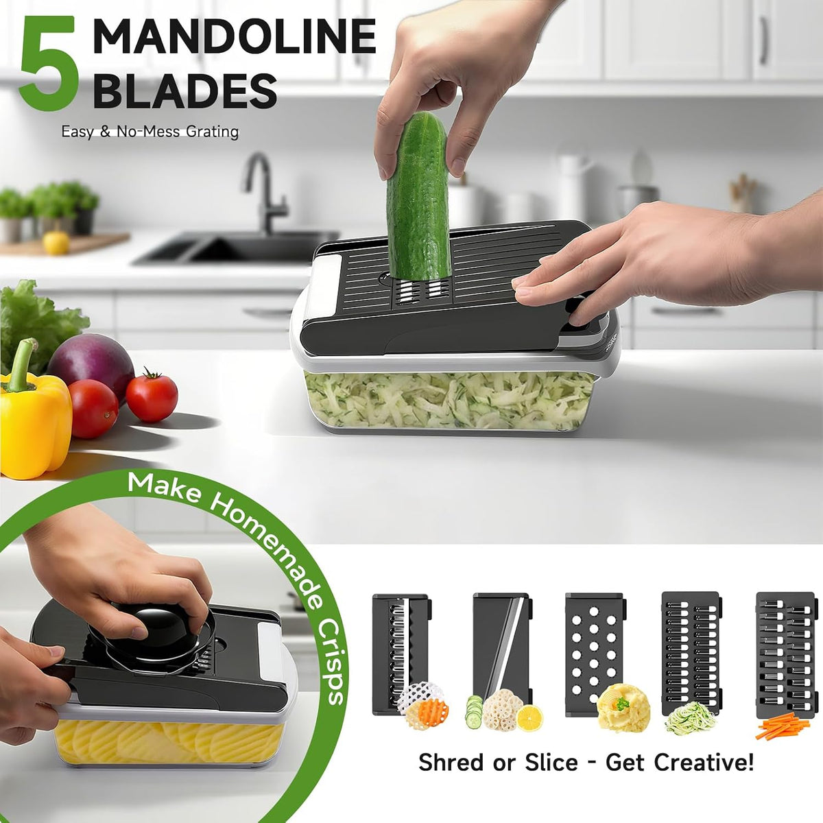 Vegetable Chopper Mandoline Slicer, 14 in 1 Food Veggie Chopper with Container for Onion, Veggie, Cheese Grater, Vegetables Cutter, Kitchen Gadgets